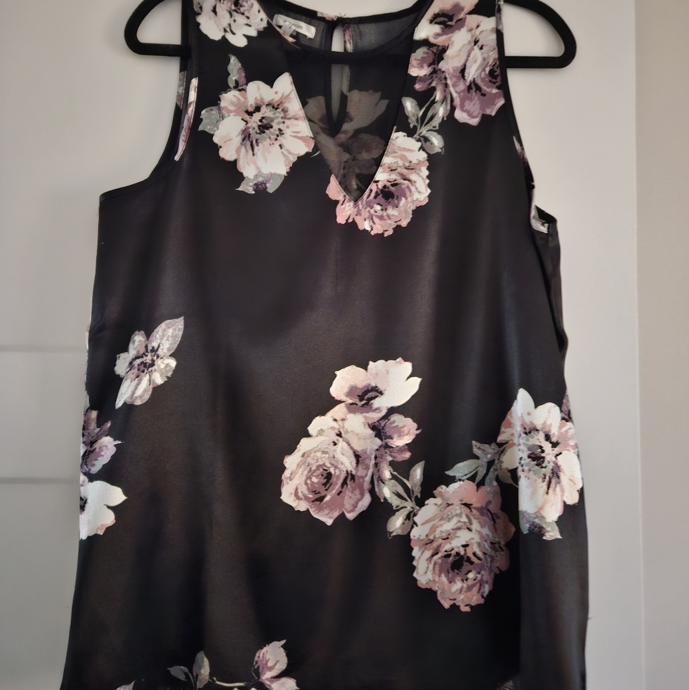 Maurices Black and Pink Floral Sleeveless Blouse